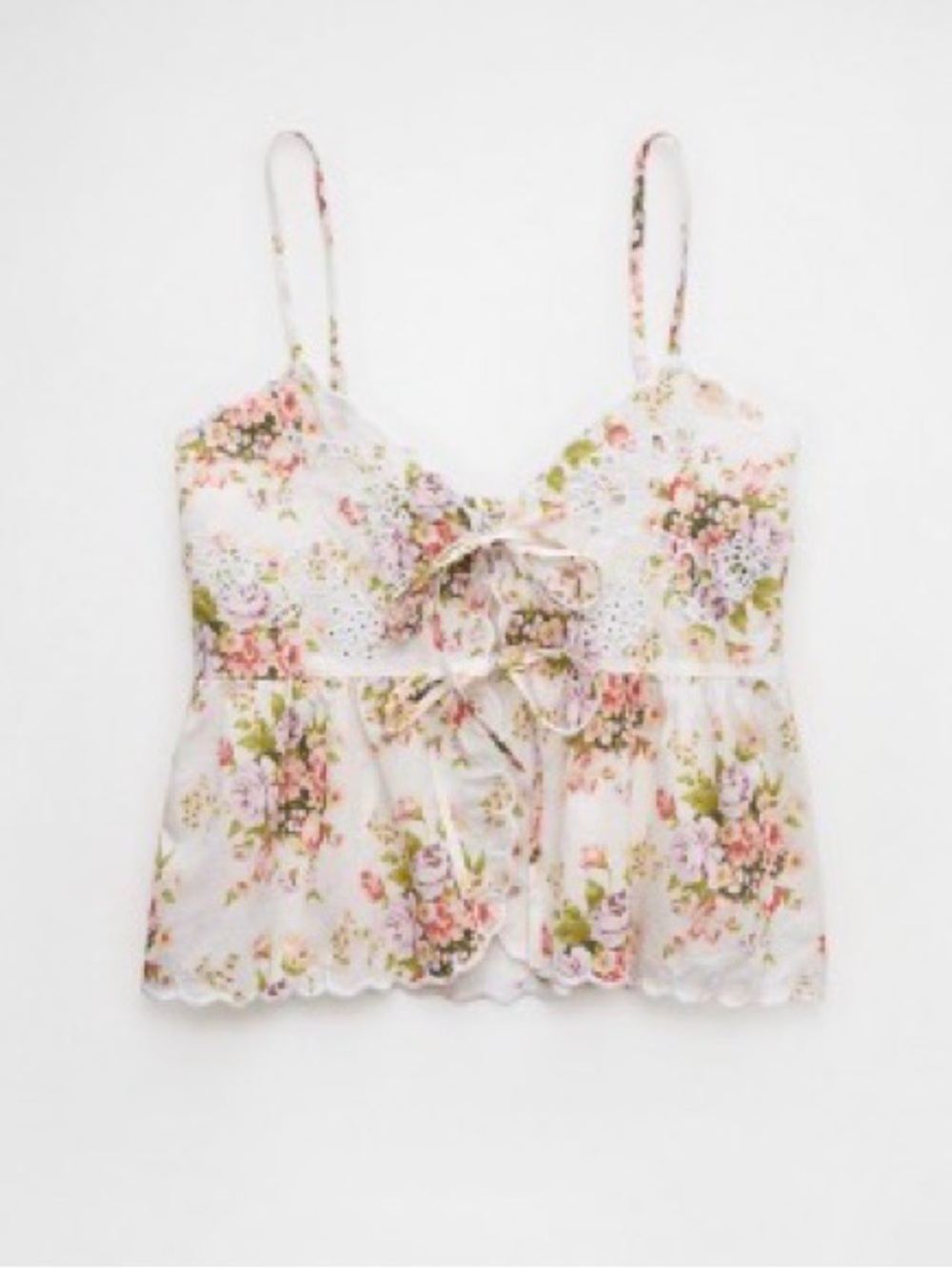 American Eagle Floral Tie Front Tank